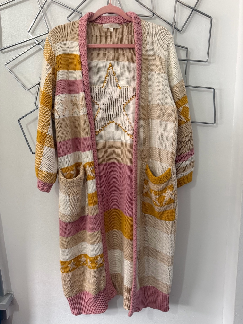 LoveShackFancy Dusty Pink and Cream Knit Cardigan
